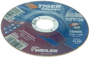 Weiler Tiger Ceramic Rueda de corte 58305 - Tipo 27 (centro hundido) - 4 1/2 pulg. - Cerámico - 60