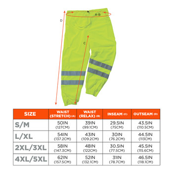 Ergodyne 8910 Pantalones de alta visibilidad 22955 - tamaño Grande/XG - Poliéster - Lima de alta visibilidad - ANSI clase E