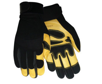 Imágen de Red Steer 174 Negro/Amarillo Grande Cuero/Spandex Grano Piel de cabra Cuero/Spandex Guante para conductor (Imagen principal del producto)