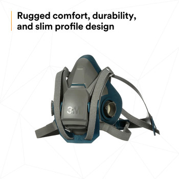 3M 6500 Series Rugged Comfort Quick Latch 6502QL Gray/Teal Medium Nylon/Silicone Half Mask Facepiece Respirator - 051131-49490