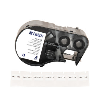 Brady M4-11-417 Etiquetas envolventes autolaminables con adhesivo agresivo - 0.5 pulg. x 0.75 pulg. - Vinilo - Negro sobre blanco, transparente - B-417