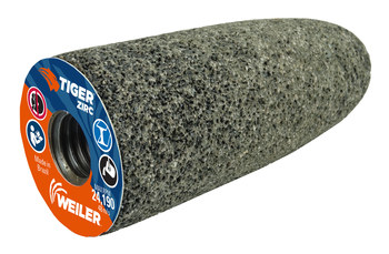 Weiler Tiger Zirc Zirconia Alumina Cono abrasivo - 20 grano - 1 1/2 pulg. longitud - Agujero Central UNC de 5/8-11 - 68308