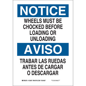 Imágen de Brady B-401 Poliesterino de alto impacto Rectángulo Blanco Inglés/Español Cartel de cuña de rueda 125086 (Imagen principal del producto)