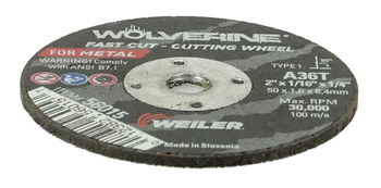 Weiler Wolverine Rueda de corte 56015 - Tipo 1 - Rueda recta - 2 pulg. - Óxido de aluminio - 36 - T