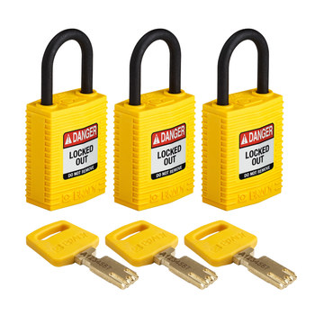 Brady SafeKey Candado de seguridad - Ancho 1 1/4 pulg. - CPT-YLW-25PL-KA3PK