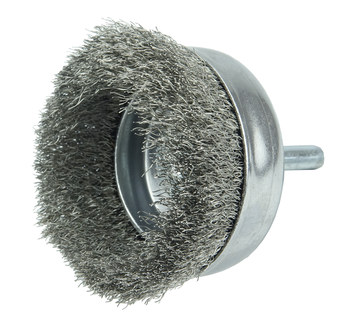 Weiler Acero inoxidable Cepillo de copa - Accesorio Vástago sin rosca - Diámetro 2-1/2 pulg. - Diámetro de la cerda 0.008 pulg. - 14320