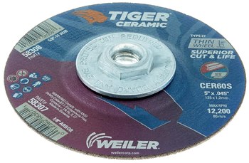 Weiler Tiger Ceramic Rueda de corte 58308 - Tipo 27 - rueda de centro hundido - 5 pulg. - Cerámico - 60 - S