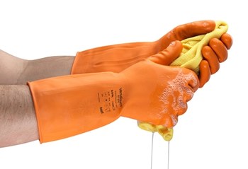 Ansell AlphaTec 87-370 Naranja 6.5 Látex No compatible Guantes resistentes a productos químicos - acabado Áspero - Longitud 13 pulg. - 076490-19061