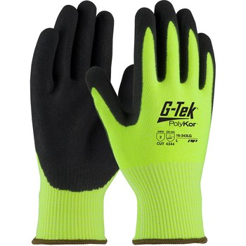 PIP G-Tek PolyKor 16-343LG Lima de alta vis./Negro Extrapequeño Vidrio/HPPE Guantes resistentes a cortes - Longitud 8.1 pulg. - 616314-16850