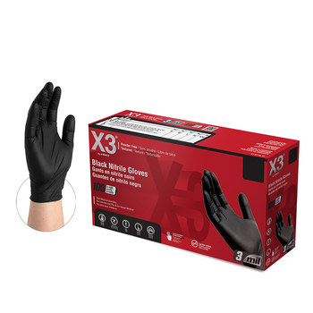 Ammex X3 Negro Pequeño Nitrilo Guantes desechables - Grado Industrial - acabado Con textura - bx342100 sm