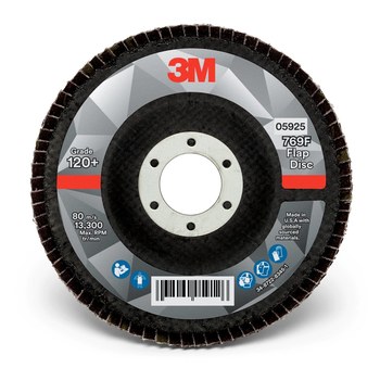 3M 769F Tipo 29 Recubierto Óxido de aluminio cerámico Disco de Aletas - Diámetro 4 1/2 pulg. - Agujero Central 7/8 pulg. - 05925