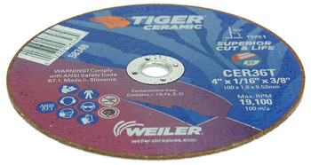 Weiler Tiger Rueda de corte 58348 - Tipo 1 (recto) - 4 pulg. - Cerámico - 36 - T