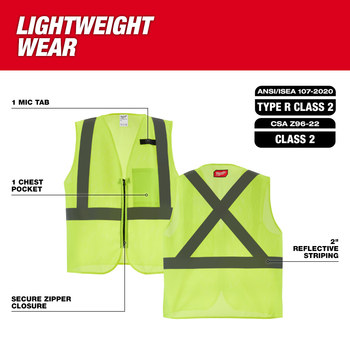 Milwaukee Chaleco de seguridad reflectante 48-73-2252 - tamaño Grande/XG - Poliéster - Amarillo de alta vis. - ANSI clase 2, tipo R - 83236