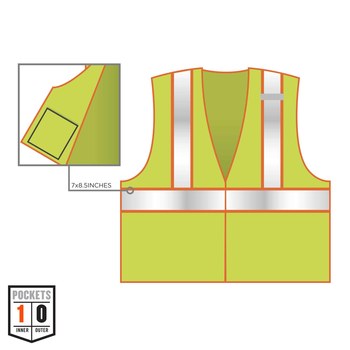 Ergodyne Glowear 8230Z Chaleco de alta visibilidad 21325 - tamaño Grande/XG - Poliéster - Lima de alta visibilidad - ANSI clase 2