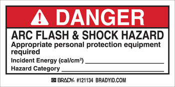 Imágen de Brady Negro/Rojo sobre blanco Rectángulo Escribible Vinilo 121134 Etiqueta de arco eléctrico (Imagen principal del producto)