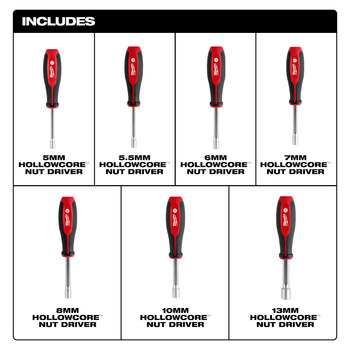 Milwaukee HollowCore 5mm, 5.5mm, 6mm, 7mm, 8mm, 10mm, 13mm 48-22-2448 Juego de llave de vaso - Acero forjado - 10.91 pulg. - 67107