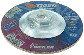 Weiler Tiger Ceramic Disco de corte y esmerilado 58318 - 5 pulg. - Cerámico - 30 - T