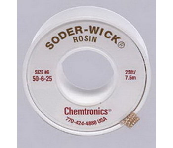 Chemtronics Soder-Wick #50 Trenza de desoldadura de núcleo de fundente de colofonia - Rojo - 0.21 pulg. x 25 pies