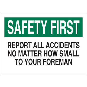 Imágen de Brady B-120 Poliéster reforzado con fibra de vidrio Rectángulo Blanco Inglés Cartel de aviso de accidente 122722 (Imagen principal del producto)