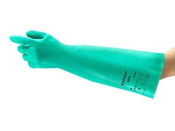 Ansell AlphaTec Solvex 37-185 Verde 7 a 7.5 Nitrilo No compatible Guantes resistentes a productos químicos - acabado Liso - Longitud 18 pulg. - 076490-17298