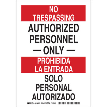 Imágen de Brady B-401 Poliesterino de alto impacto Rectángulo Blanco Inglés/Español Cartel/anuncio de no traspasar 124008 (Imagen principal del producto)