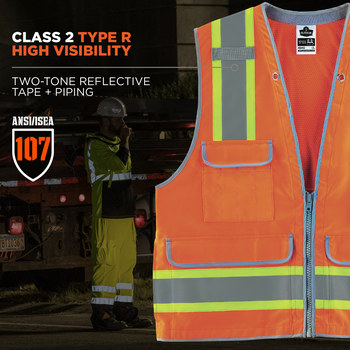 Ergodyne Glowear 8254HDZ Chaleco de alta visibilidad 21455 - tamaño Grande/XG - Poliéster Oxford - Naranja de alta visibilidad - ANSI clase 2