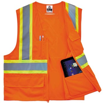 Ergodyne Glowear 8235ZX Chaleco de alta visibilidad 26183 - tamaño Pequeño/Mediano - Poliéster - Naranja de alta visibilidad - ANSI clase 2