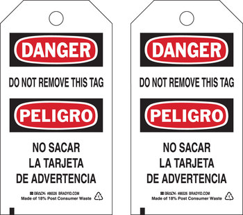 Imágen de Brady Negro/Rojo sobre blanco Ojal de metal, Autolaminados, Escribible Poliéster 86526 Etiqueta de seguridad del equipo (Imagen principal del producto)