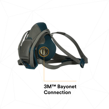 3M 6500 Series Rugged Comfort Quick Latch 6502QL Gray/Teal Medium Nylon/Silicone Half Mask Facepiece Respirator - 051131-49490