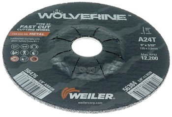 Weiler Wolverine Rueda de corte 56476 - Tipo 27 - rueda de centro hundido - 5 pulg. - Óxido de aluminio - 24 - T
