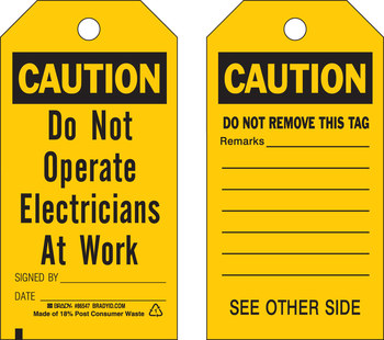 Imágen de Brady Negro sobre amarillo Ojal de metal, Autolaminados, Escribible Poliéster 86547 Etiqueta de seguridad del equipo (Imagen principal del producto)