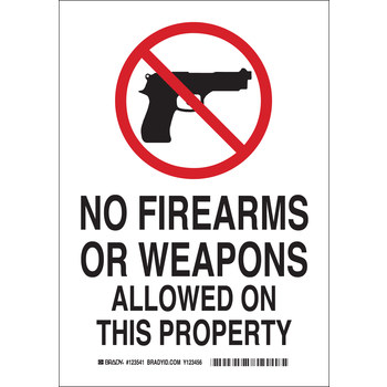 Imágen de Brady B-401 Poliesterino de alto impacto Rectángulo Blanco Inglés Cartel de control de armas 123540 (Imagen principal del producto)
