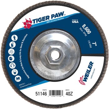 Weiler Tiger Paw Tipo 29 - Zirconia - 7 pulg. - 40 - Mediano - 51146