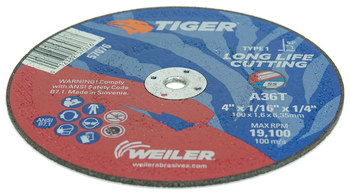 Weiler Tiger Rueda de corte 57076 - Tipo 1 (recto) - 4 pulg. - Óxido de aluminio - 36 - T
