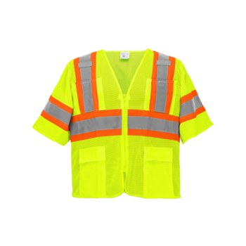 Global Glove FrogWear HV Chaleco de topógrafo de alta visibilidad GLO-0135-LG - tamaño Grande - Malla Poliéster - Amarillo/verde y naranja de alta visibilidad - ANSI clase 3, tipo R - glo-0135 lg