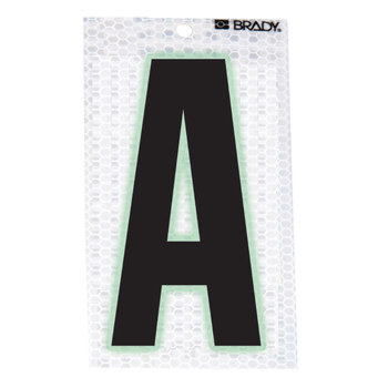 Imágen de Brady Negro sobre plateado Brillo en la oscuridad, Reflectante Interior/exterior Carta 3010-A Etiqueta en forma de letra (Imagen principal del producto)