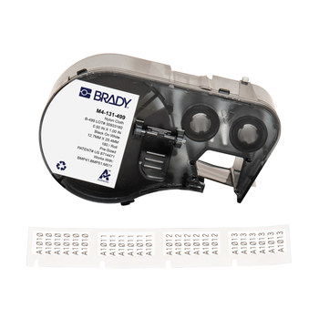 Brady M4-131-499 Etiquetas adhesivas multiuso agresivas - 1 pulg. x 0.5 pulg. - Nailon - Negro sobre blanco - B-499