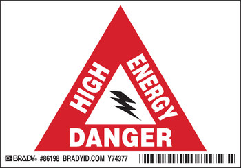 Imágen de Brady Negro/Rojo sobre blanco Rectángulo Laminado Poliéster 86198 Etiqueta de peligro de alta energía (Imagen principal del producto)