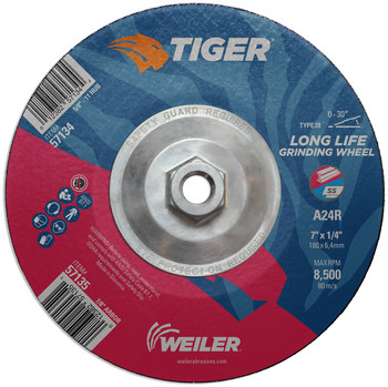 Weiler Tiger Disco esmerilador 57134 - 7 pulg. - Óxido de aluminio - 24 - R