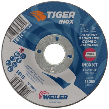 Weiler Tiger inox Disco de corte y esmerilado 58115 - 4-1/2 pulg - INOX - 30 - T