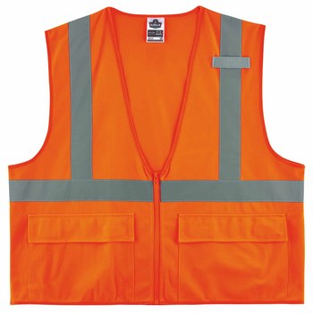 Ergodyne Glowear 8225Z Chaleco de alta visibilidad 21155 - tamaño Grande/XG - Poliéster - Naranja de alta visibilidad - ANSI clase 2