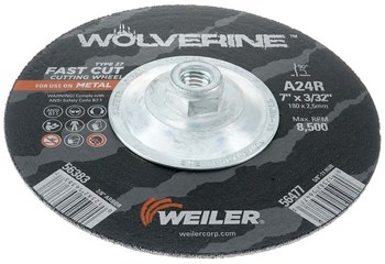 Weiler Wolverine Rueda de corte 56477 - Tipo 27 - rueda de centro hundido - 7 pulg. - Óxido de aluminio - 24 - R
