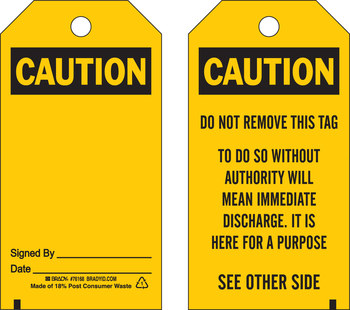 Imágen de Brady Negro sobre amarillo Ojal de metal, Autolaminados, Escribible Poliéster 65348 Etiqueta de seguridad del equipo (Imagen principal del producto)