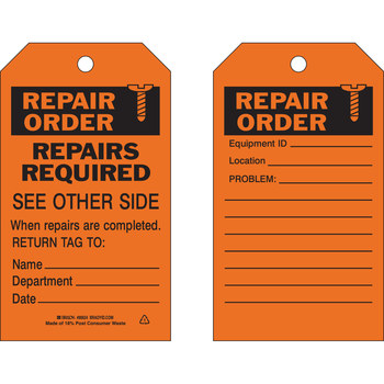 Imágen de Brady Negro sobre naranja Ojal de metal, Autolaminados, Escribible Poliéster 86624 Etiqueta de mantenimiento (Imagen principal del producto)