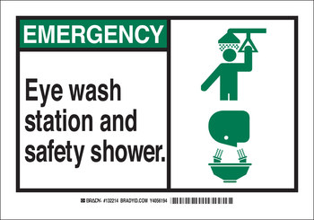 Imágen de Brady B-120 Poliéster reforzado con fibra de vidrio Rectángulo Blanco Inglés Cartel de lavado de ojos y ducha 132218 (Imagen principal del producto)