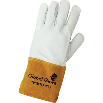 Global Glove 100MTG Blanco Grande Kevlar/Cuero Grano Piel de cabra Guante para soldadura - Pulgar tipo ala - 100mtg lg