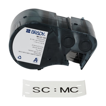 Brady M5-22-109 Cartuchos para impresora de transferencia térmica troquelados - 1 pulg. x 3 pulg. - Polietileno - Negro sobre blanco - B-109