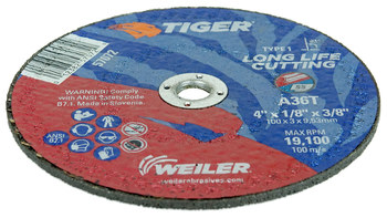 Weiler Tiger Rueda de corte 57072 - Tipo 1 (recto) - 4 pulg. - Óxido de aluminio - 36 - T