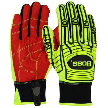 PIP Boss 120-MP2120 Hi-Vis Amarillo/Rojo Grande Piel sintética/Spandex Piel sintética/Spandex Guantes de protección contra impactos - Pulgar reforzado - 616314-372216