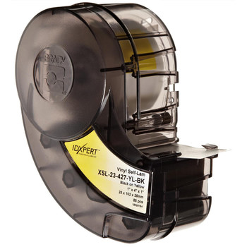 Imágen de Brady Negro sobre transparente/Amarillo Autoextinguible, Autolaminados Vinilo Transferencia térmica XSL-23-427-YL-BK Cartucho para impresora de transferencia térmica troquelado (Imagen principal del producto)
